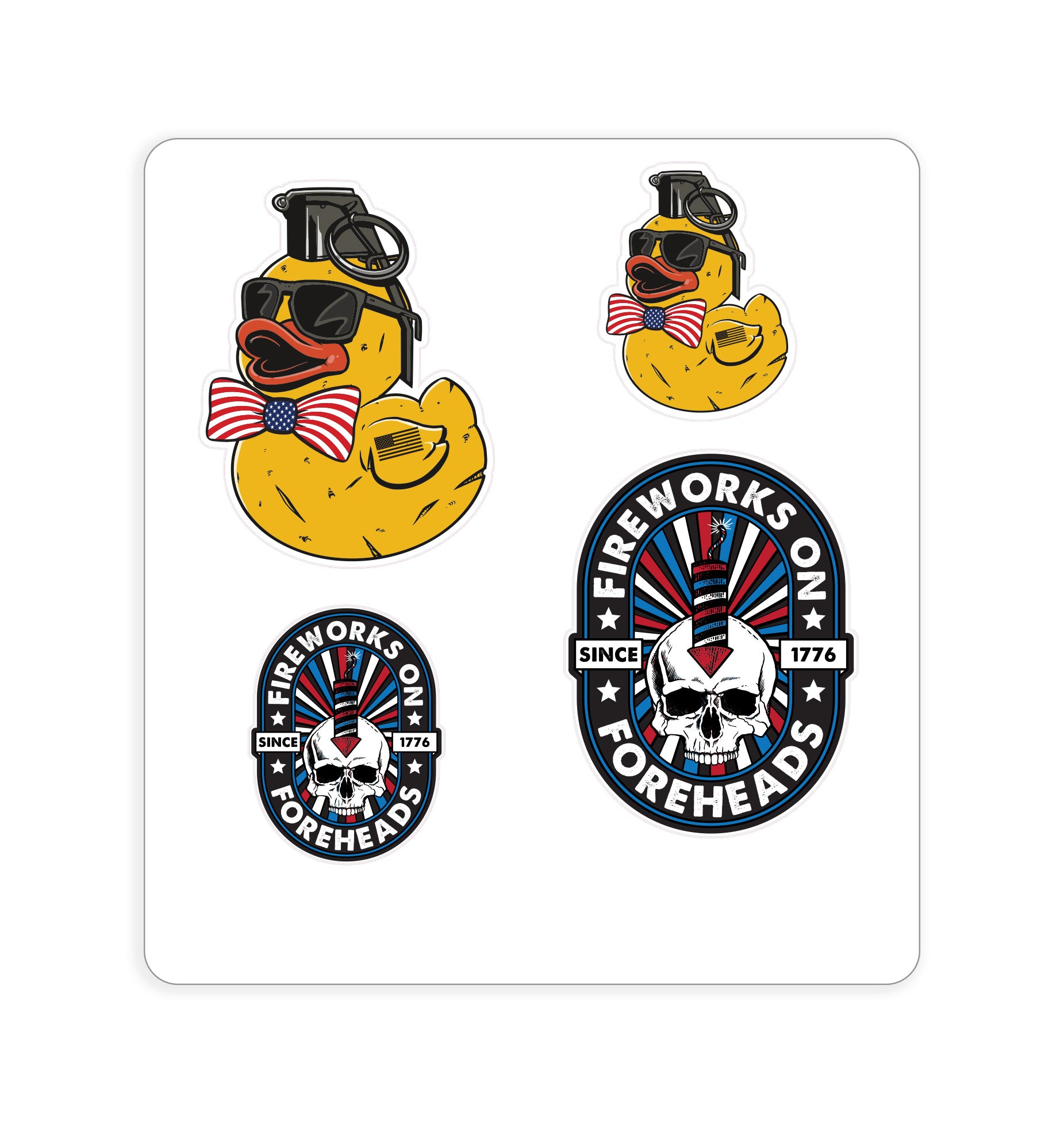 Fireworks on Foreheads/ Patriotic Quack Sticker Pack